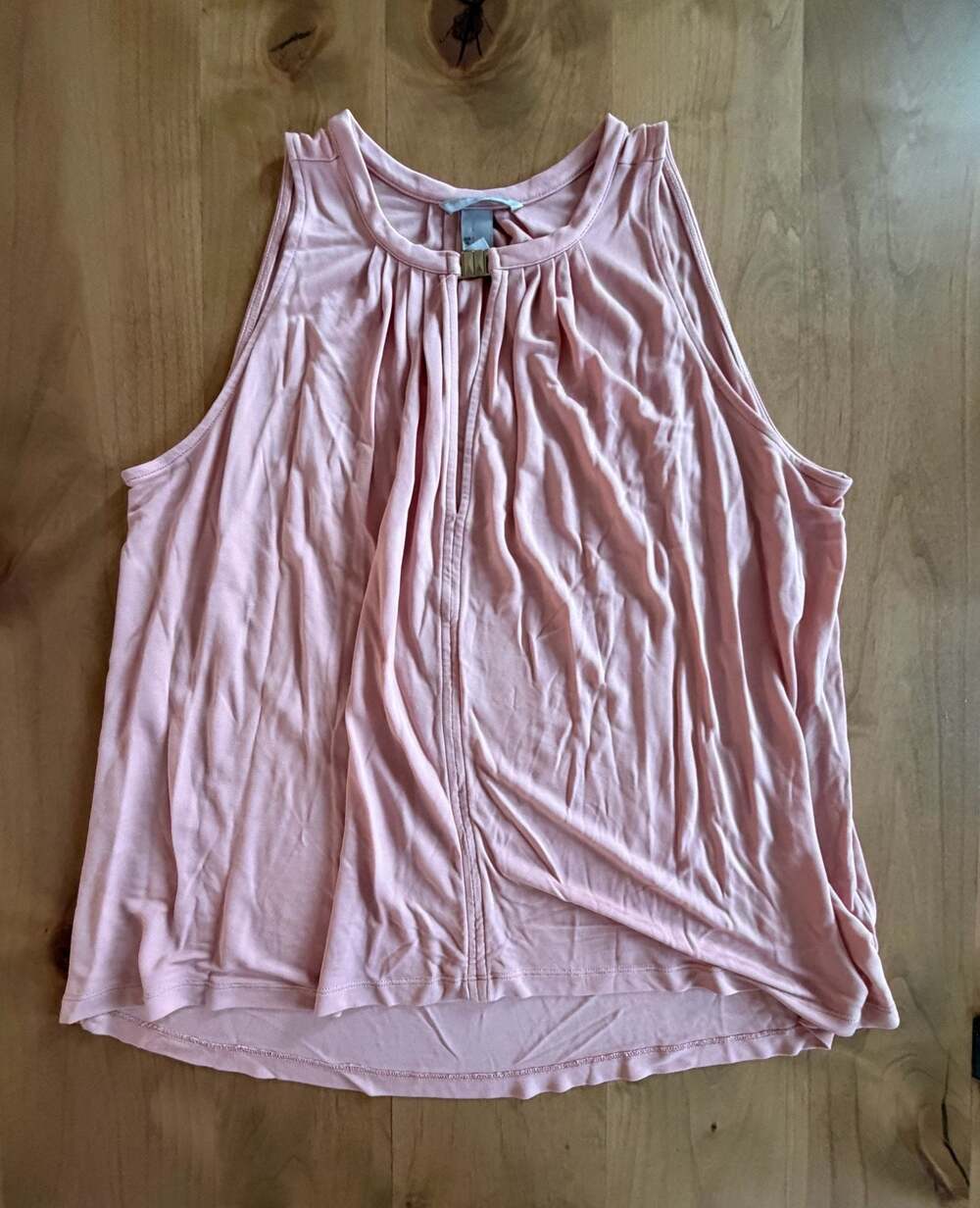 H&M Women's Sleeveless Pleated Neck Tank Top with Gold Hardware L